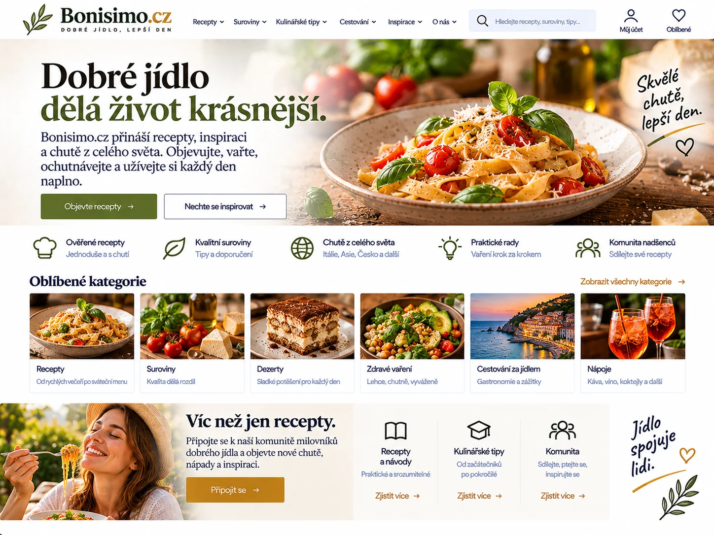 Ilustrační návrh pro Bonisimo.cz: receptový magazín s gastronomickou inspirací